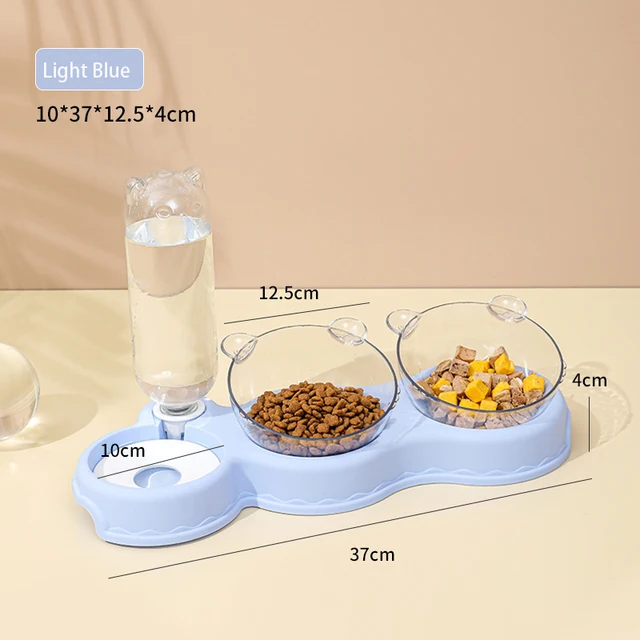 Triple Cat Bowls for Food and Water, Cat Food Bowls with Automatic Water Bottle - £18.71 GBP