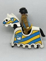 Playmobil Castle Knight Black Old-Style Horse Swan Head Cover Coat Lance 3024 - £5.29 GBP