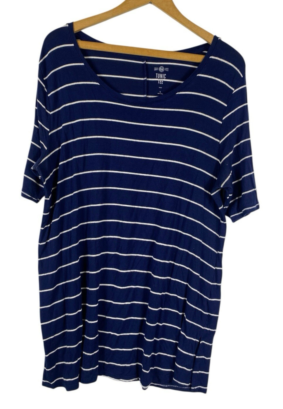 So Perfectly Soft Tee Tunic Top Shirt Size XL Blue White Stripe Nautical... - $19.53