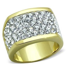 Stunning Two Tone Pave Iced Crystal Wide Band Gold Plated Cocktail Fashi... - £56.53 GBP