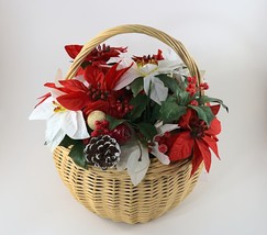 Large Centerpiece Christmas Poinsettia Basket 12&quot; T × 11&quot; W ( Silk- Like) - £19.58 GBP