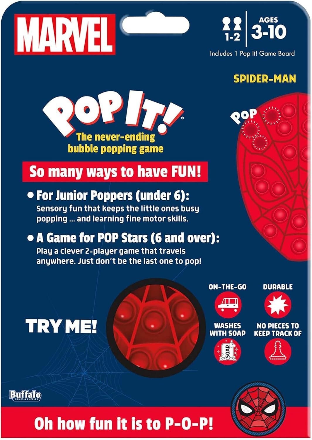 Buffalo Bubble Popping Game ~ Pop It! ~ MARVEL SPIDER-MAN ~ Red ~ Plastic Item image 4
