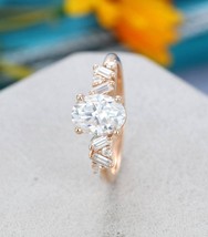 Oval Cut Moissanite Engagement Ring Unique Cluster Engagement Ring Vintage Ring - £79.32 GBP