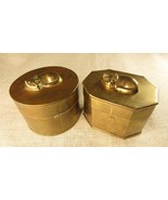 Set Of Two Vintage Brass Cat Mounted Trinket Boxes - $57.62 CAD