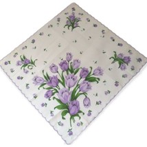 Purple Tulip Handkerchief Vintage Hankie Floral Shabby Victorian Cottagecore  - £7.76 GBP