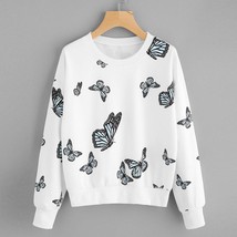 Women Butterfly Printing Long Sleeve Casual Sweatshirt Pullover Tops Blouse - £23.88 GBP