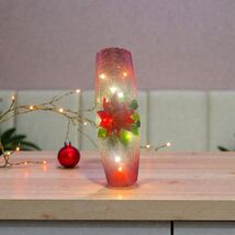 Lighted Crackle Glass Poinsettia Vase 11” Red Christmas LED Holiday Decor - $17.60