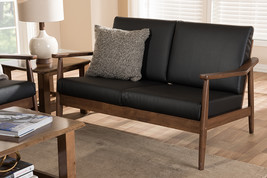 Carrie Walnut Wood Black Faux Leather 2-Seater Loveseat - $10,924.44 MXN