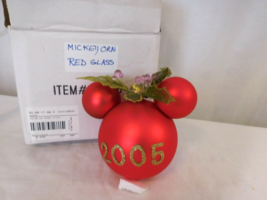 Disney Parks Glass Mickey Ear Icon Ornament Large Red Dated 2005 - £28.49 GBP