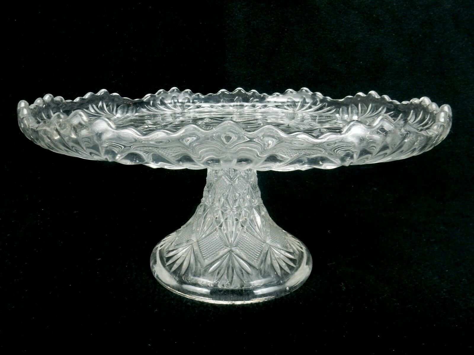 McKee and Brothers 9" Glass Cake Stand, Teutonic Pattern, Diamonds & Fans, EAPG Item image 3