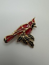 Vintage Enamel Cardinal Bird Brooch 2&quot; - £15.55 GBP