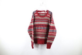 Vtg 90s Country Primitive Womens Large Distressed Wool Fair Isle Knit Sweater - £39.52 GBP