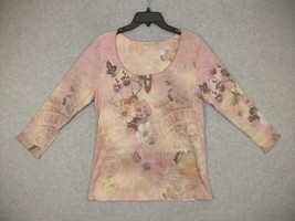 Xcit USA Women&#39;s Shirt Pink Floral Rhinestone  3/4 Sleeve XL - £10.51 GBP