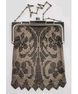 Vintage Art Deco Whiting Davis Mesh Purse Black Enameled - £71.84 GBP