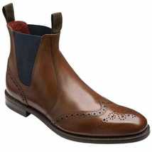 New Handmade Men&#39;s Wingtip Brogue Brown Leather Chelsea Boots Round Toe Shoes - £117.43 GBP
