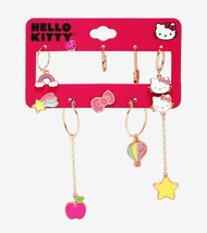 Sanrio Hello Kitty Icons Mismatch Rose Gold Tone Studs Mini Hoops Earring Set - £15.72 GBP