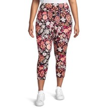 Terra &amp; Sky Women&#39;s Plus Sueded Capri Leggings 1X (16-18W) Black Floral - £12.07 GBP