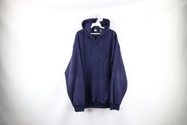 Vintage 90s Starter Mens Large Faded Big Logo Fleece Hoodie Sweatshirt Navy Blue - £46.68 GBP