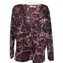 Chicos Womens Blouse Multicolor Sz 3 Knit Floral Vneck Long Sleeve Pullover Top - £13.87 GBP
