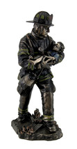 Firefighter Carrying Child Metallic Bronze Statue 11 Inches Tall - £55.21 GBP