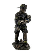Firefighter Carrying Child Metallic Bronze Statue 11 Inches Tall - £55.21 GBP