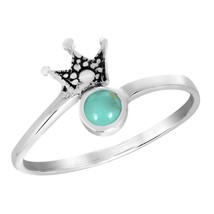 Princess Perfect Tiara Crown Green Turquoise Sterling Silver Band Ring-9 - $13.16