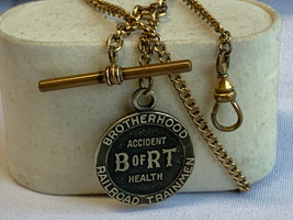 Vtg Brotherhood of Railroad Trainmen Pocket Watch Fob Gold Plated Health... - $89.05