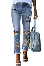 Sky Blue Printed Patch Ripped Skinny Jeans - $30.72
