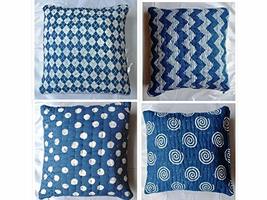 Traditional Jaipur Indigo Kantha Block Print Cushion Covers, Handmade Kantha Wor - £27.96 GBP