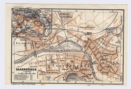 1925 Original Vintage Map Of Saarbrucken Saarbrücken Saarland / Germany - £13.19 GBP