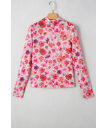 Red Floral Print Long Sleeve Slim Fit Mesh Top - €9,07 EUR