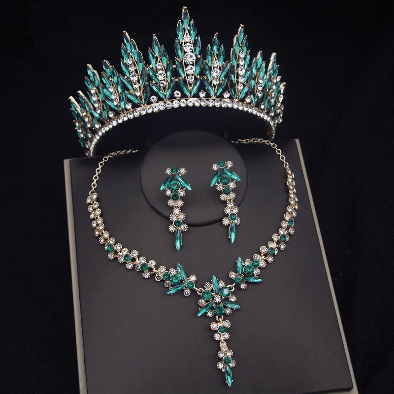 Luxury Crystal Bridal Jewelry Sets Women Fashion Tiaras Earrings Flower Necklace - £24.52 GBP