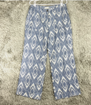 Chico&#39;s 100% Linen Crop Pants Chico&#39;s 2 M/L Blue Ikat Print Lightweight - £19.46 GBP