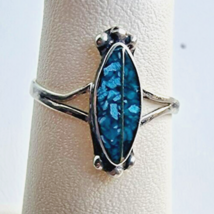 925 STERLING SILVER BLUE TURQUOISE INLAY RING SIZE 5.25 - $27.12
