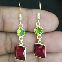 925 Sterling Silver Ruby &amp; Peridot Gold / Rose Gold Plated Earrings Gift - £26.17 GBP+