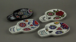 Scratch &amp; Dent Ceramic Day of the Dead Calavera Sugar Skull Plates Set of 4 - £27.46 GBP