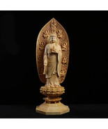 43 CM Large Solid Wooden Buddha Statue Wood Carving Lotus Tower Standing... - $200.87 CAD