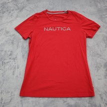 Nautica Shirt Womens M Red Beaded Logo Short Sleeve Round Neck Casual Tee - £17.91 GBP