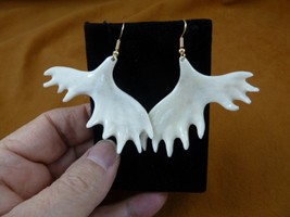 (AK-ER-101) white Alaska Moose ANTLER shaped dangle earrings from Maine - $25.23