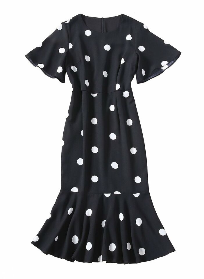 Women's Designer Polka Dot Print Flutter Sleeve Fishtail Midi Dress 6 8 AU STOCK Item image 5