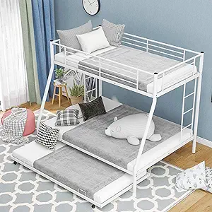 Twin Over Full Metal Bunk Bed with Two-Side Ladders for Kids Teens Adults, Easy  - £492.84 GBP