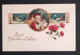 Best Christmas Wishes Santa Poinsettia Snow Scenic View Embossed Postcar... - £6.55 GBP