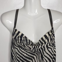 Express Women&#39;s Shirt Tank Top S Black Tan Zebra Print Silk Metal Straps Sheer - £11.92 GBP