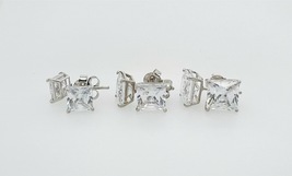 Princess Square Created Diamond Sterling Silver 3 Pair of Earrings 6mm,7mm,8mm - £15.97 GBP
