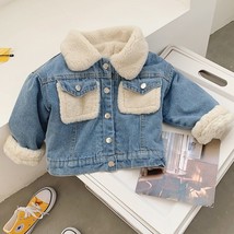 Winter Korean Jeans Children Velvet Denim Kids Jacket Coat Baby Boy Girls Jacket - £66.07 GBP