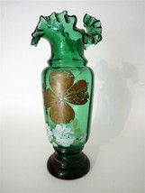 Attractive Bottle Green Moser Hand Decorated 9&quot; Vase ca1880 - £56.08 GBP