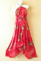 2D103 Red Versatile Silk Multi Wear Scarf Long Maxi Halter Dress, Maternity - $24.90