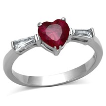 Ruby Red Heart CZ Valentine Ring July Birthstone Stainless Steel TK316 - £11.21 GBP