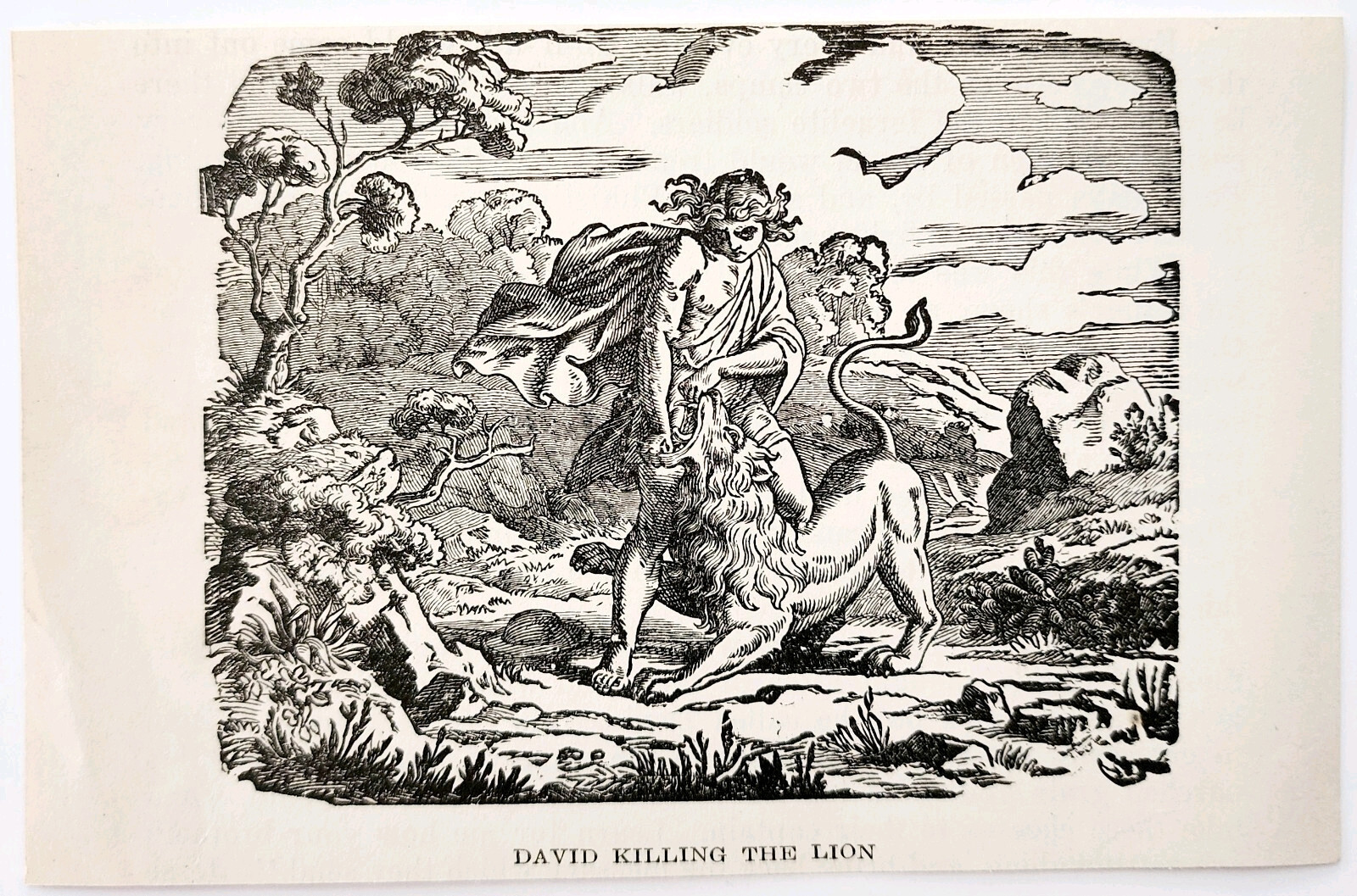 1922 David Killing The Luon By The Jaw Wood Engraving Bible Story Vintage DWSS3 Item image 2