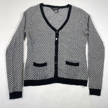 Etcetera Cardigan Sweater Womens Chevron Herringbone Black White Angora Cashmere - £22.08 GBP